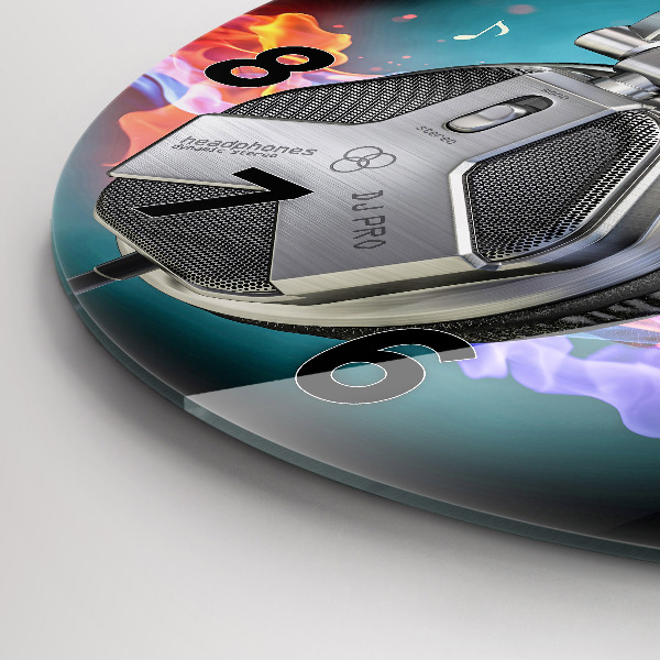 Kerek fali üvegóra Fejhallgató és hanghullámok