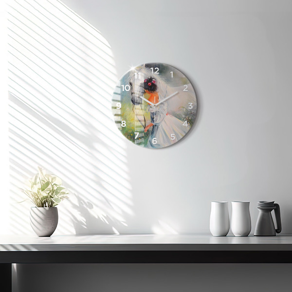 Kerek fali üvegóra Gyönyörű nő egy lóval