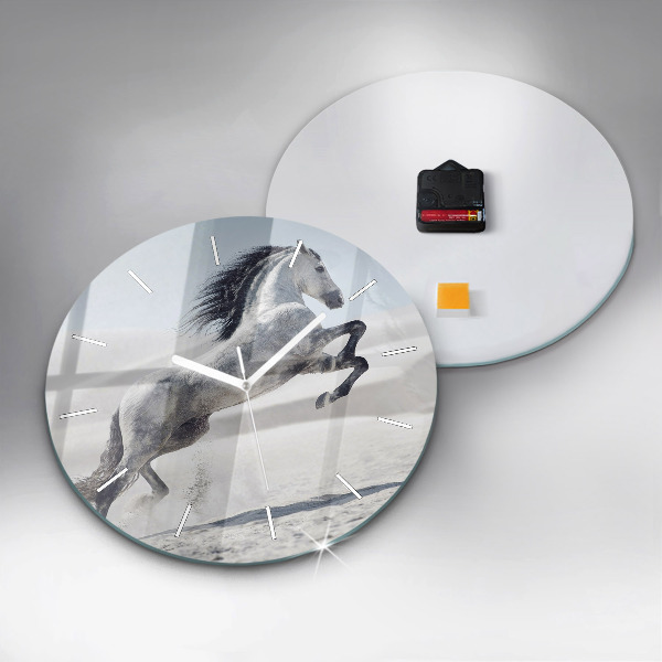 Kerek fali üvegóra Vágtázó fehér ló