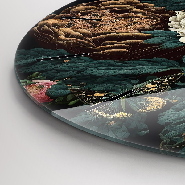 Kerek fali üvegóra Virág és arany pillangók