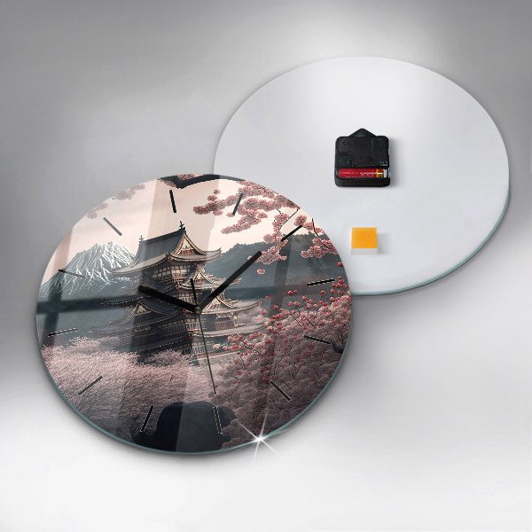 Kerek fali üvegóra Torony és virágok Ázsiában