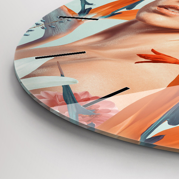 Kerek fali üvegóra Nő virággal