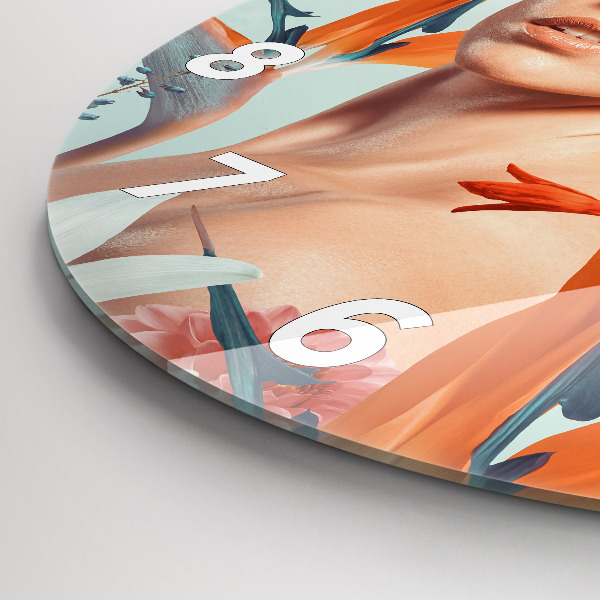 Kerek fali üvegóra Nő virággal