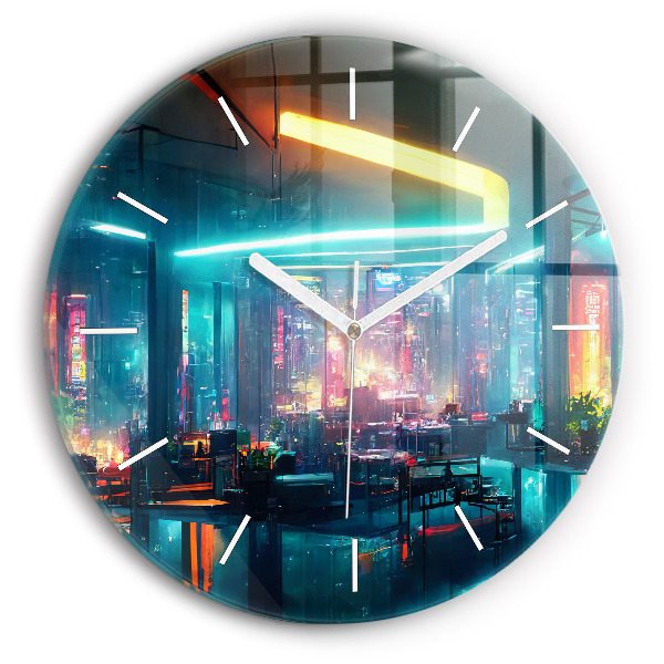 Kerek fali üvegóra Cyberpunk stílusú város