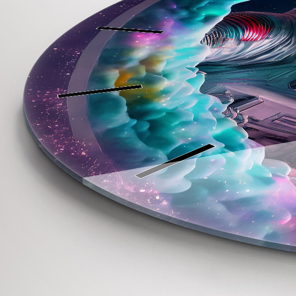 Kerek fali üvegóra Űrhajós és színes felhők