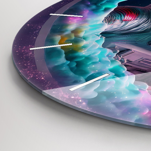 Kerek fali üvegóra Űrhajós és színes felhők