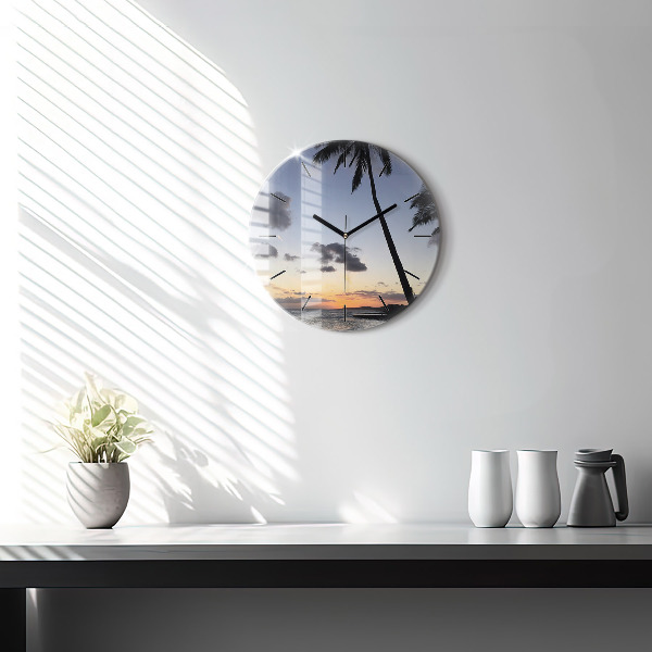 Kerek fali üvegóra Pálmafa és napkelte