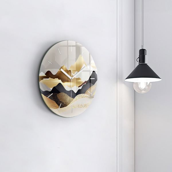 Kerek fali üvegóra Absztrakt arany hegyek
