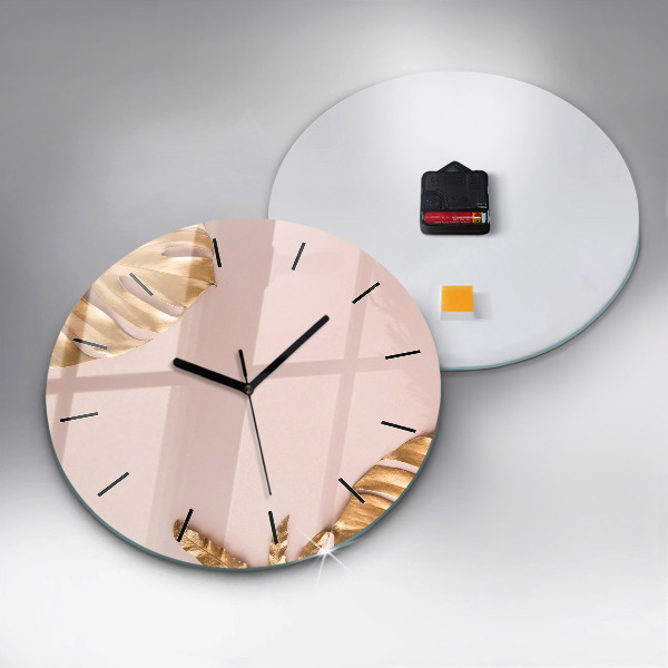 Kerek fali üvegóra Arany trópusi levelek