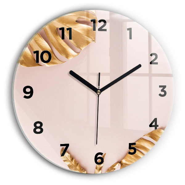 Kerek fali üvegóra Arany trópusi levelek