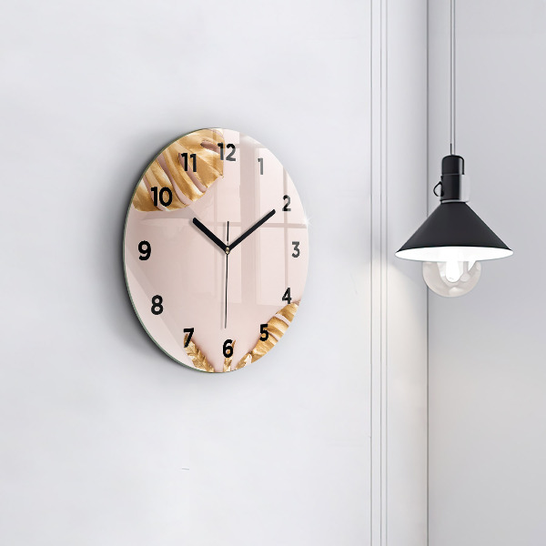 Kerek fali üvegóra Arany trópusi levelek