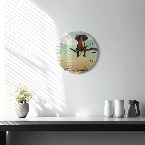 Kerek fali üvegóra Elefánt a fán