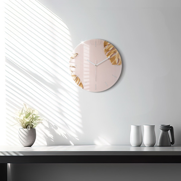 Kerek fali üvegóra Arany trópusi levelek