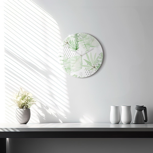 Kerek fali üvegóra Zöld levelek
