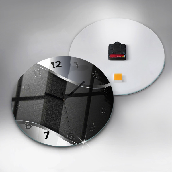 Kerek fali üvegóra Fekete és ezüst vonalak