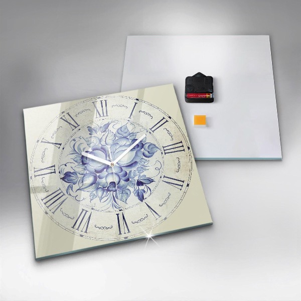 Szögletes üvegóra Kék virágok