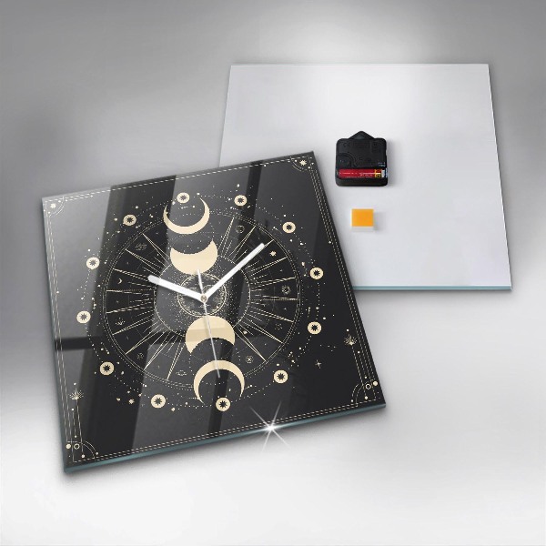 Szögletes üvegóra Holdak és napok