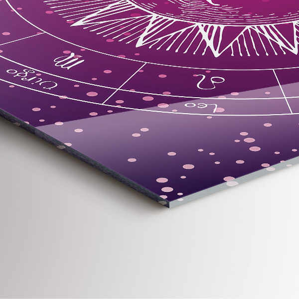 Szögletes üvegóra Az állatövi csillagképek lila háttéren