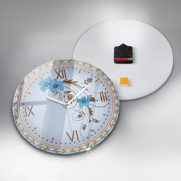 Kerek üvegóra Kék virágok